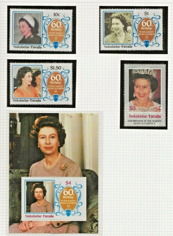 NUKULAELAE-TUVALU 1986 60TH BIRTHDAY QUEEN ELIZABETH,SPECIMEN OVERPRINT SET PERF