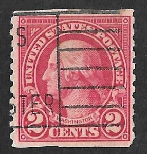 599 2 cent Washington, Carmine Coil Stamp used F-VF