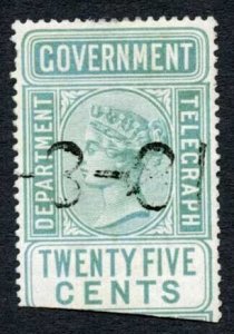 Ceylon Telegraph SGT11 25c Blue Green Type T3 Wmk Narrow CA Cat 25 KEY VALUE