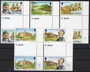 ZAYIX Isle of Man 177-181 MNH Gutter Pairs Pioneers Ships Architecture 040423S36