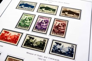 COLOR PRINTED COMOROS 1892-1975 STAMP ALBUM PAGES (25 illustrated pages)