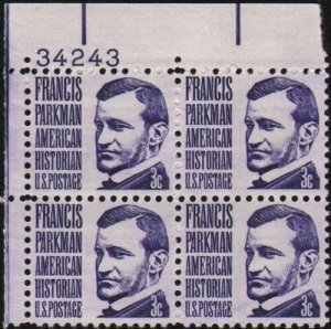 1967 Francis Parkman Plate Block of 4 3c Postage Stamps - Sc#1281 - MNH,OG