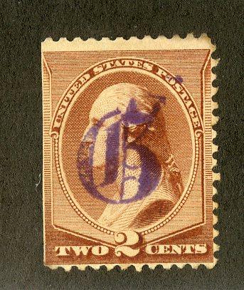 US 210 USED FINE, FANCY PURPLE B CANCEL BIN $5.00