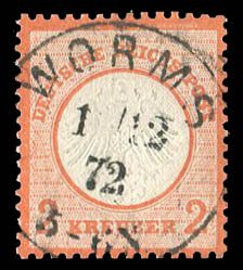 Germany #8 (Mi. 8) Cat€400, 1872 2kr orange, perfect Worms 1.12.72 cancel...