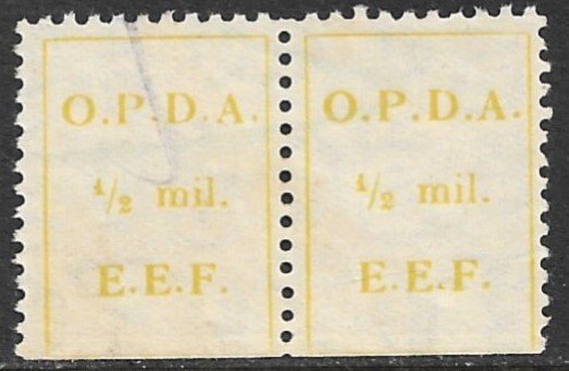 PALESTINE 1924 1/2m OPDA EEF Revenue wmk Sideways R Pair Imperf Bottom Bale 81II