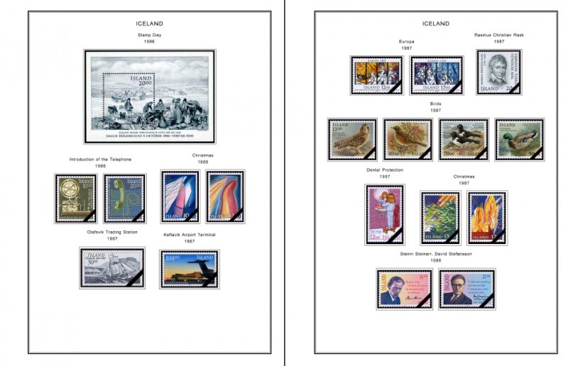 ICELAND STAMP ALBUM PAGES 1873-2011 (159 color illustrated pages)