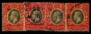 EAST AFRICA and UGANDA GV SG50 + 50a + 50b + 50d, 25c SHADES, USED. Cat £26.