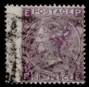 GB QV SG104, 6d lilac plate 6, USED. Cat £95. PE