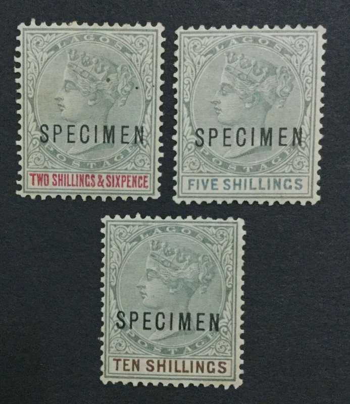 MOMEN: LAGOS SG #39s-41s SPECIMEN 1887-1902 MINT OG LH LOT #191481-444