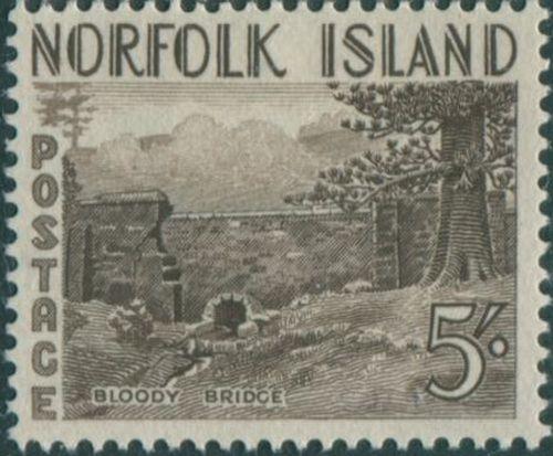 Norfolk Island 1953 SG18 5/- brown Bloody Bridge MNH