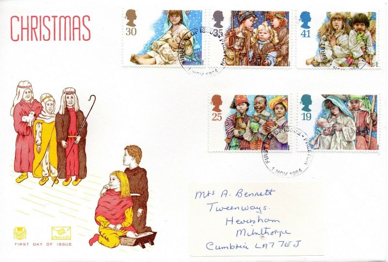 1994 Sg 1843/7 Christmas Stuart First Day Cover Preston Cancellation