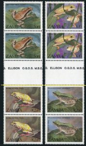 Zambia 462-465 cross gutter,MNH. Red toad,Puddle,Marbled,Yung frogs.1989.RARE!