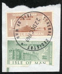 Isle of Man 2/- Green and 1/- Brown QEII Pictorial Revenues CDS On Piece