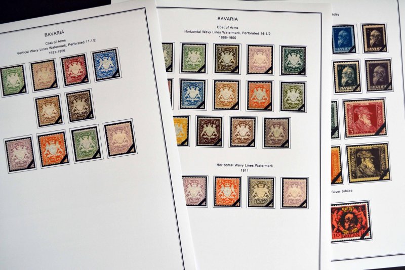 COLOR PRINTED GERMANY STATES 1849-1923 STAMP ALBUM PAGES (66 illustrated pages)