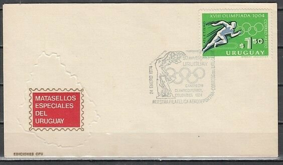 Uruguay, 1974 issue. 24/ENERO/74, Olympic cancel on Cover. ^