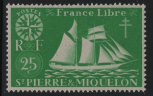 St Pierre et Miquelon 1942 MNH Sc 302 25c Fishing schooner Variety (3)