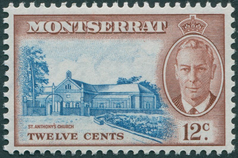 Montserrat 1951 12c blue & chocolate SG130 unused