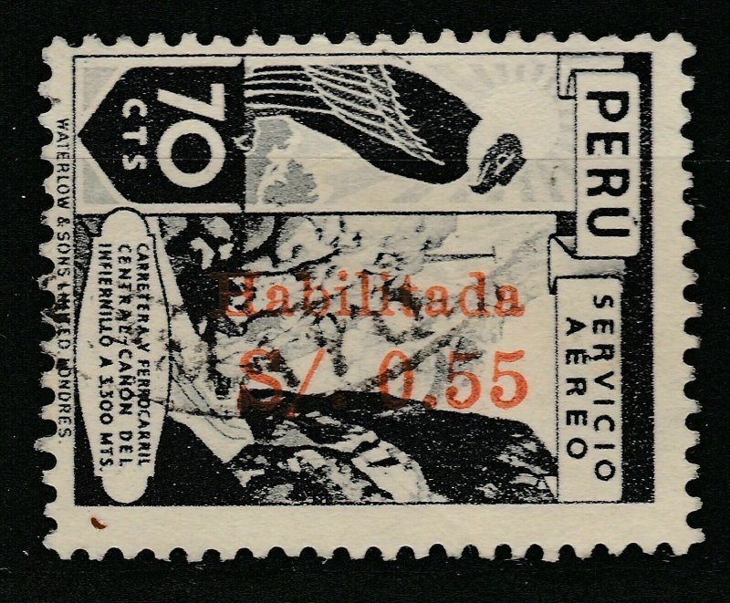 1948 Peru Air Post Surcherged 55c on 70c Used A18P55F385-