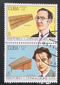 CUBA Sc# 3364-3365  LATIN AMERICAN HISTORY-MUSIC  1991 2x5c   used cto