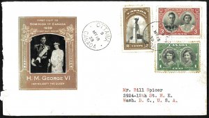 CANADA SC#246-248 Royal Visit Ioor Cachet - Ottawa Cancel (1939) FDC