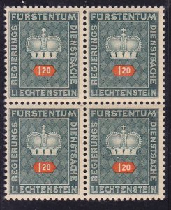 Liechtenstein 1950-1968 Officials Scott O37-O46 Buff  Paper Blocks of Four VF/NH