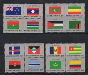 UN #480a-92a  (1986 Flag set) VFMNH se-tenant blocks of four CV $11.00