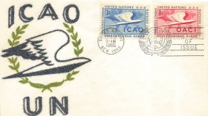 UN #31/32 ICAO 1955 FDC - Velvatone flokked cachet