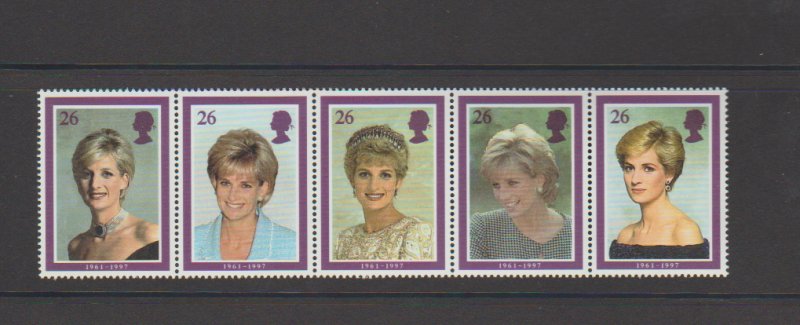 Great Britain 1795a Setenant Strip of 5 Diana Princess of Wales MNH 1997
