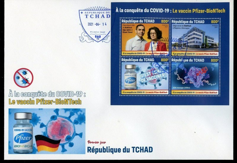 CHAD  2021 PFIZER-BIONTECH VACCINE SHEET FIRST DAY COVER