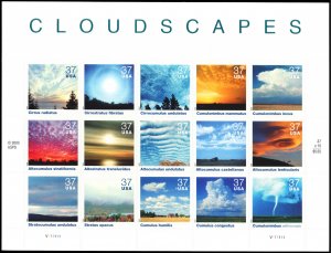 US Sc 3878 MNH FULL PANE - 2004 37¢ - Cloudscapes - 15 Stamps