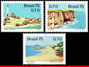 1418-20 BRAZIL 1975 TOURIST, LIGHTHOUSE, ARCHITECTURE, BEACH, MI# 1514-16, MNH