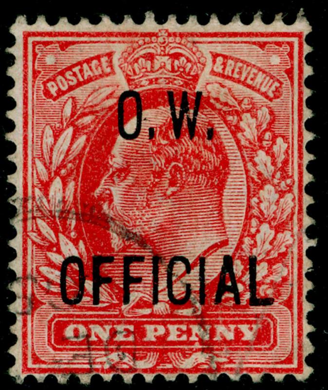 SG O37, 1d scarlet, FINE USED. Cat £180.