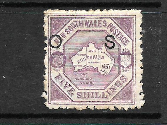 NEW SOUTH WALES 1890-91   5/- LILAC    QV  OFFICIAL   MLH    P10    SG O49