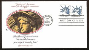 FIRST DAY COVER #1619 Statue of Liberty 16c Coil Pair FLEETWOOD U/A FDC 1978