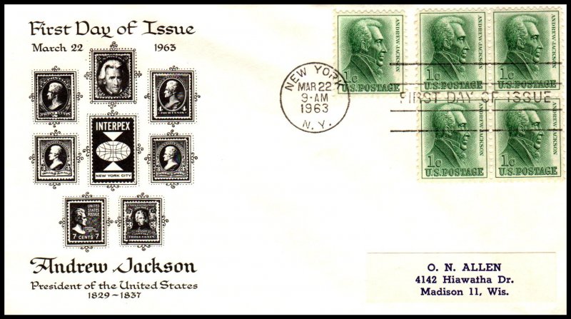 US 1209 Andrew Jackson Unknown Label FDC