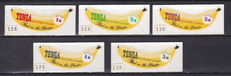 Tonga # 222-226, Bananas - Self Adhesive, NH, 1/2 Cat.