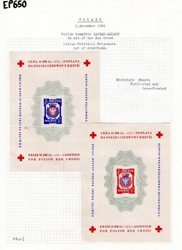 POLAND (WW2) Red Cross DACHAU Concentration Camp Miniature Sheets{2} MM EP650