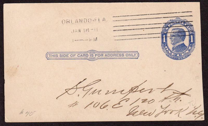 $Florida Machine Cancel Cover, Orlando, 1/18/1911, earliest recorded impression