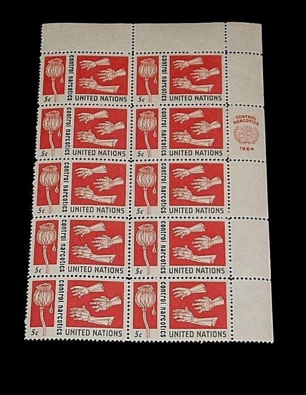 U.N. 1964, NEW YORK #131, NARCOTICS CONTROL, MNH, INSC. BLK/10, NICE! LQQK!