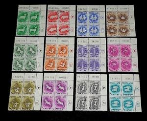 ISRAEL #198-210, 1961 ZODIAC SIGNS PLATE BLOCKS/4 SET/12, MNH, NICE! LQQK!