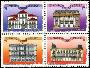 BRAZIL Sc 2416 VF/NH 1993 Postal Building Issue - Se Tenant Block - Fresh!