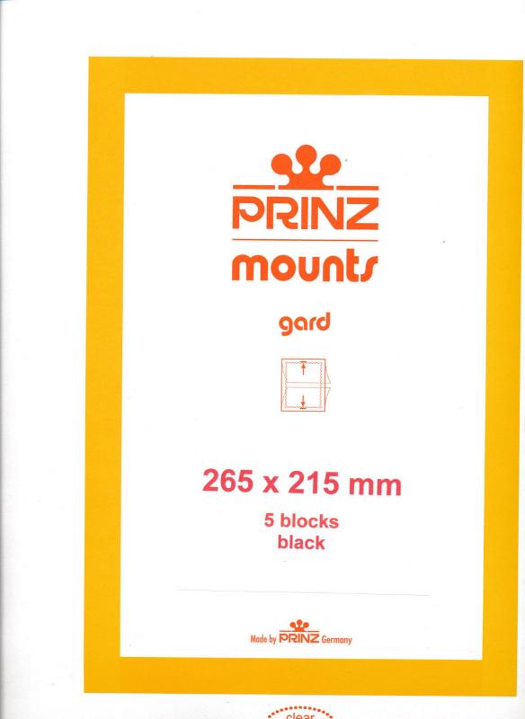 Prinz Scott Stamp Mount 215/265 mm - BLACK - Pk of 5 (215x265 215mm) STRIP 1076