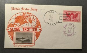 1951 USS Tarawa Globe Trotter Crosby Navy Cover Ship Cancel