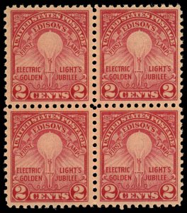 US Sc 654 VF/MNH BLOCK of 4 - 1929 2¢ - Edison's First Lamp