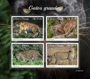 Sao Tome & Principe 2019 MNH Wild Animals Stamps Big Cats Tigers Leopards 4v M/S