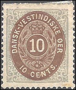Danish West Indies 10 Mint,OG,HR... SCV $30.00