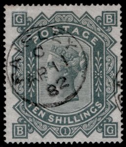 GB QV SG128, SCARCE 10s greenish grey WMK MALTESE CROSS, FU. Cat £3200. CDS BG