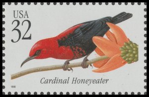 US 3225 Tropical Birds Cardinal Honeyeater 32c single MNH 1998