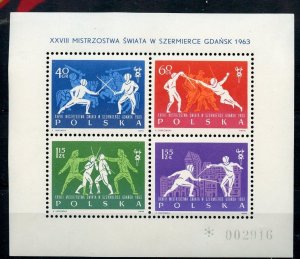 POLAND SCOTT#1147/50: 1963 FENCING MINIATURE SHEET MINT NH