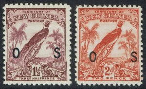 NEW GUINEA 1932 UNDATED BIRD OS 11/2D AND 2D